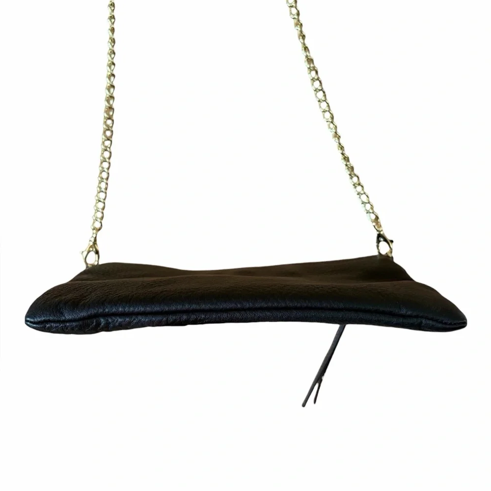 FOSSIL‎ BLACK LEATHER GOLD CHAIN CROSSBODY HANDBAG SHOULDER BAG PURSE